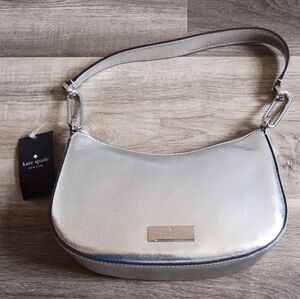 NWT Kate Spade New York Nina Metallic Silver Rhinestone Accent Shoulder Bag